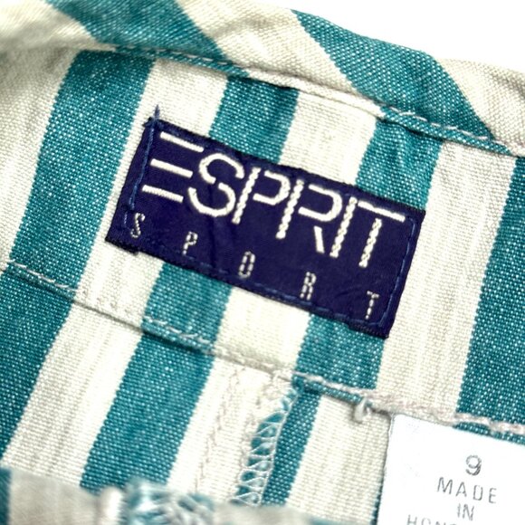 Vintage 80s Esprit Sport Denim Pencil Skirt Vertical Stripe Green White Pockets - Picture 2 of 15